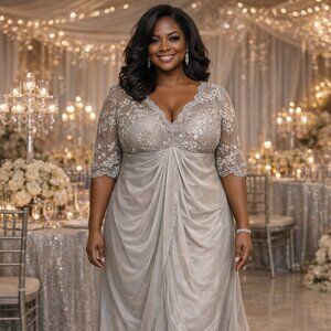 Mother of the Bride full length silver dress